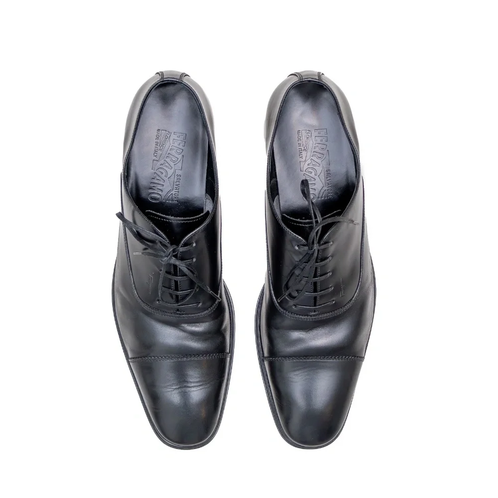 Salvatore Ferragamo Black‎ Leather Cap-Toe Oxfords – Men’s Size US 9.5D